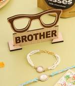 set of 2 white pearls & artificial beads bhaiya bhabhi rakhi set, combo for rakshabandhan