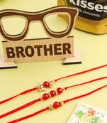 men set of 3 red artificial beads & pearls thread rakhi, combo for rakshabandhan