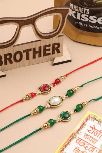 men set of 3 multicolor artificial beads & pearls thread rakhi combo