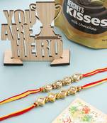 men's set of 2 multicolor kundan studded thread rakhi, combo for rakshabandhan