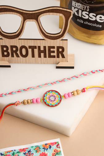 men set of 2 multicolor artificial stones & beads thread rakhi combo