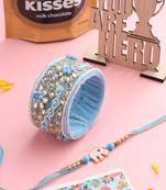 set of 2 blue artificial stones & beads floral bhaiya bhabhi rakhi combo