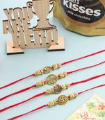 men set of 4 gold toned artificial stones swastik design thread rakhi combo