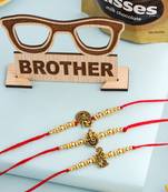 men set of 3 gold toned designer ganesh ji thread rakhi, combo for rakshabandhan