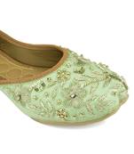sea green embroidered flats
