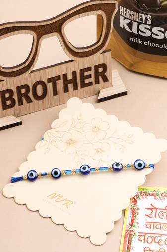 men's blue evil eye thread rakhi, combo for rakshabandhan