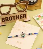 men blue artificial stones & beads floral design thread rakhi combo