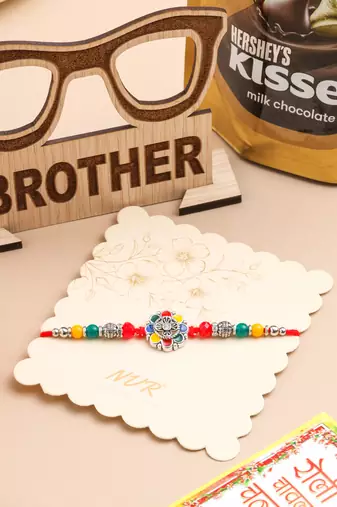 men multicolor artificial stones & beads floral design thread rakhi combo