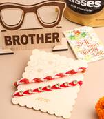 men set of 2 red artificial stones & rudraksh thread rakhi, combo for rakshabandhan