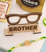 men green kundan studded om design thread rakhi, combo for rakshabandhan