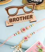 set of 2 multicolor artificial stones & beads round floral bhaiya bhabhi rakhi combo