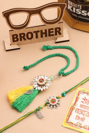 set of 2 green pearls bhaiya bhabhi thread rakhi, combo for rakshabandhan