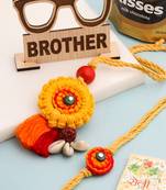 set of 2 yellow sea shell round floral design bhaiya bhabhi rakhi combo