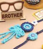 set of 2 blue evil eye floral style bhaiya bhabhi rakhi set, combo for rakshabandhan
