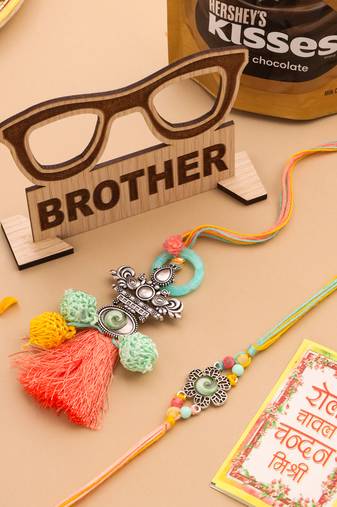 set of 2 artificial beads traditional bhaiya bhabhi pair rakhi combo