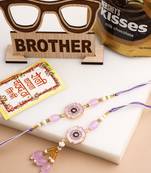 set of 2 purple artificial stones & beads floral design thread bhaiya bhabhi rakhi combo