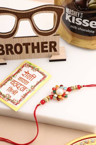 men multicolor beads & pearls floral design thread rakhi, combo for rakshabandhan