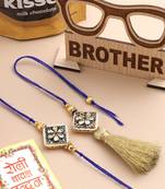 set of 2 handmade blue kundan studded bhaiya bhabhi rakhi set, combo for rakshabandhan