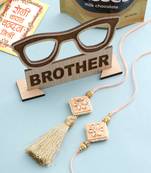 set of 2 handmade peach kundan studded bhaiya bhabhi rakhi set, combo for rakshabandhan