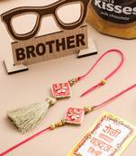 set of 2 handmade pink kundan studded bhaiya bhabhi rakhi set, combo for rakshabandhan