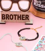 set of 2 green round shape artificial stones bhaiya bhabhi rakhi combo