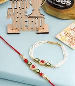 set of 2 multicolor oval shape kundan studded & beads bhaiya bhabhi rakhi combo