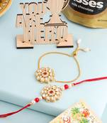 set of 2 gold toned kundan studded floral design bhaiya bhabhi rakhi combo