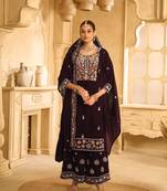 Maroon Embroidered velvet Palazzo suit