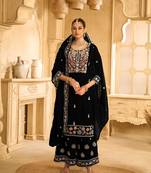 Black Embroidered velvet Palazzo suit