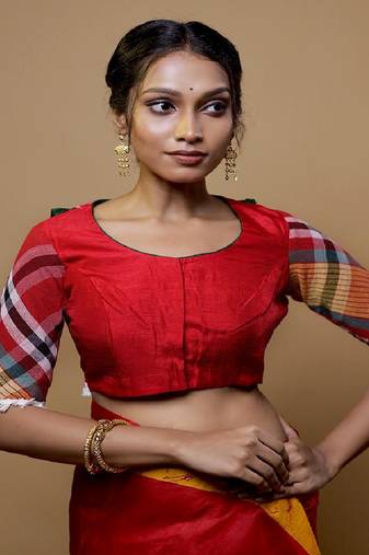 Red Dola Silk Designer Blouse