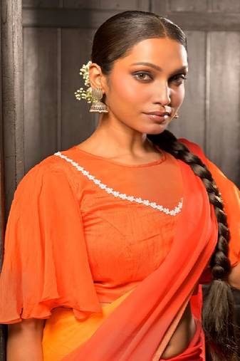 Orange Dola Silk Designer Blouse