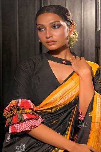 Black Cotton Silk Designer Blouse