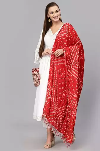 Trendmalls Women's Bandhej Chinon Silk Dupatta