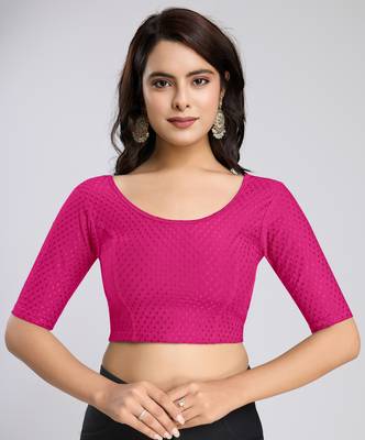 Trendmalls Cotton Lycra Stretchable Comfy Round Neck Elbow Sleeves Saree Blouse Readymade 1