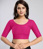 Cotton Lycra Stretchable Comfy Round Neck Elbow Sleeves Saree Blouse Readymade