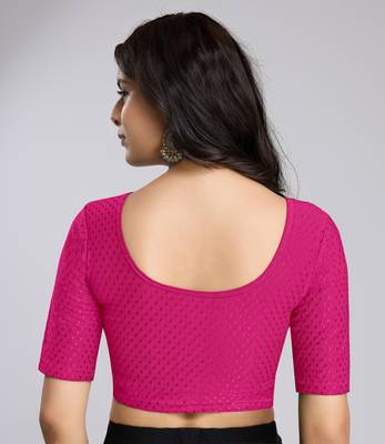 Trendmalls Cotton Lycra Stretchable Comfy Round Neck Elbow Sleeves Saree Blouse Readymade 2