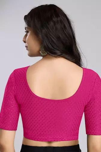 Trendmalls Cotton Lycra Stretchable Comfy Round Neck Elbow Sleeves Saree Blouse Readymade
