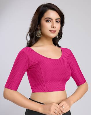 Trendmalls Cotton Lycra Stretchable Comfy Round Neck Elbow Sleeves Saree Blouse Readymade 3