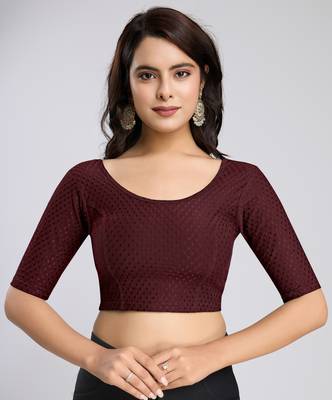 Trendmalls Cotton Lycra Stretchable Comfy Round Neck Elbow Sleeves Saree Blouse Readymade 1