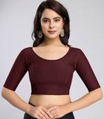 Cotton Lycra Stretchable Comfy Round Neck Elbow Sleeves Saree Blouse Readymade