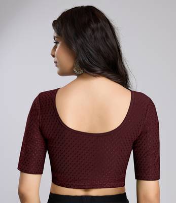 Trendmalls Cotton Lycra Stretchable Comfy Round Neck Elbow Sleeves Saree Blouse Readymade 2