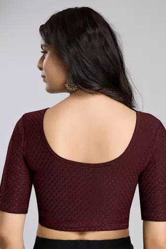 Trendmalls Cotton Lycra Stretchable Comfy Round Neck Elbow Sleeves Saree Blouse Readymade