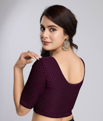 Cotton Lycra Stretchable Comfy Round Neck Elbow Sleeves Saree Blouse Readymade 2