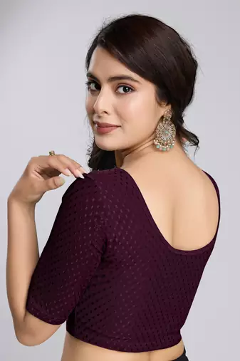 Cotton Lycra Stretchable Comfy Round Neck Elbow Sleeves Saree Blouse Readymade