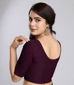 Cotton Lycra Stretchable Comfy Round Neck Elbow Sleeves Saree Blouse Readymade