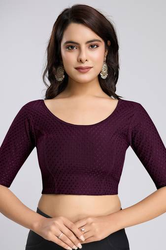 Cotton Lycra Stretchable Comfy Round Neck Elbow Sleeves Saree Blouse Readymade