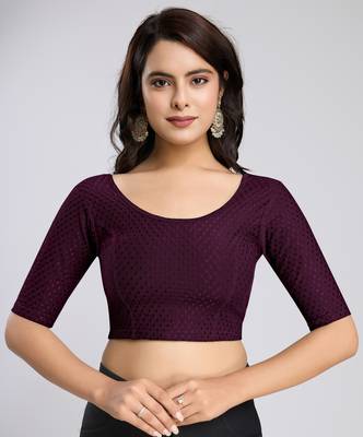 Cotton Lycra Stretchable Comfy Round Neck Elbow Sleeves Saree Blouse Readymade 1