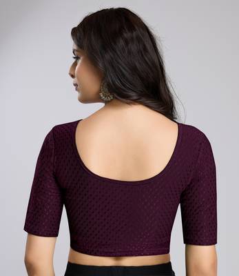 Cotton Lycra Stretchable Comfy Round Neck Elbow Sleeves Saree Blouse Readymade 3
