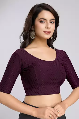 Trendmalls Cotton Lycra Stretchable Comfy Round Neck Elbow Sleeves Saree Blouse Readymade