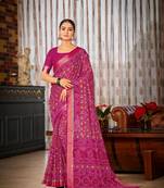 Pink cotton silk blend with printed bandhej saree with blouse